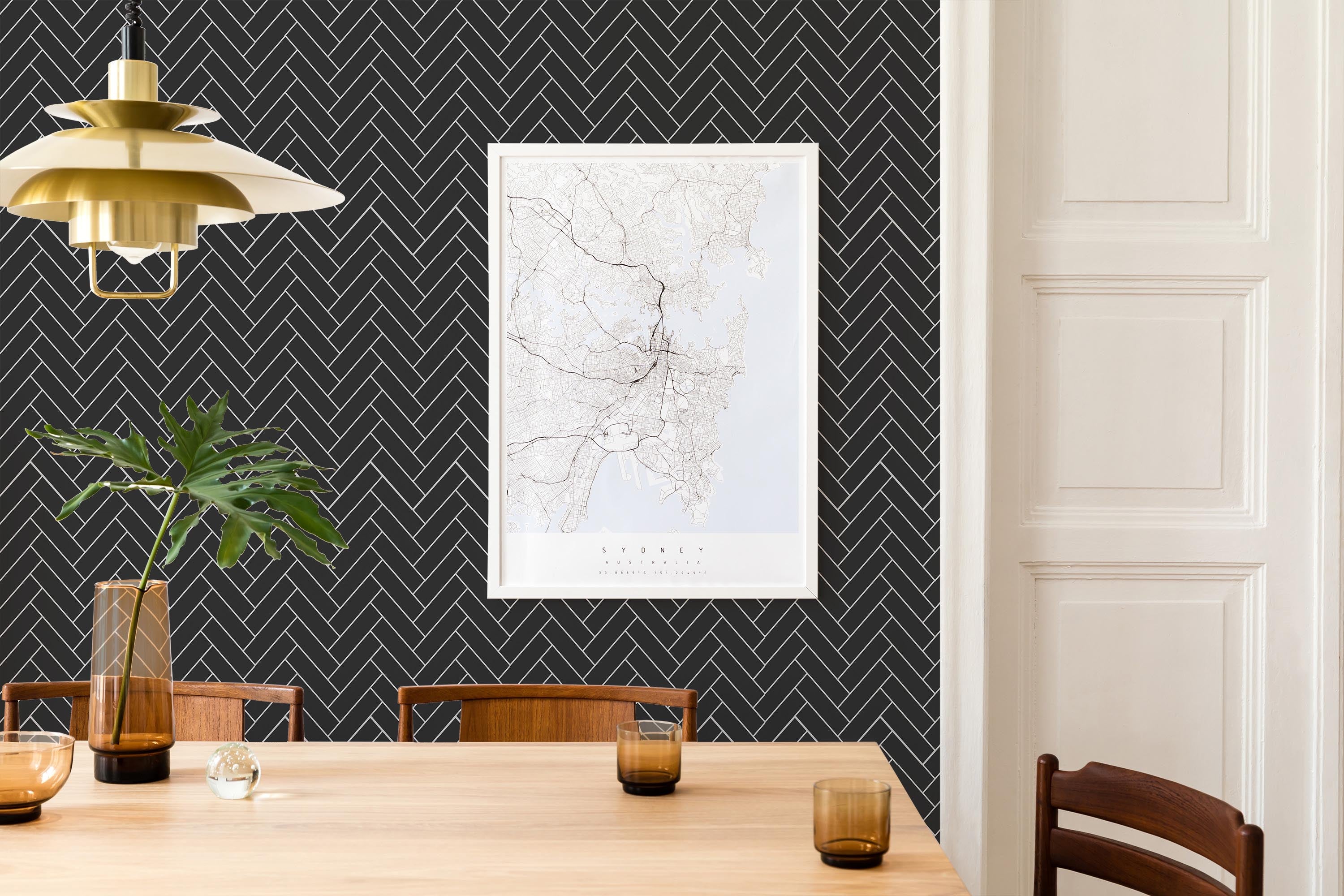 Dark Herringbone Wallpaper