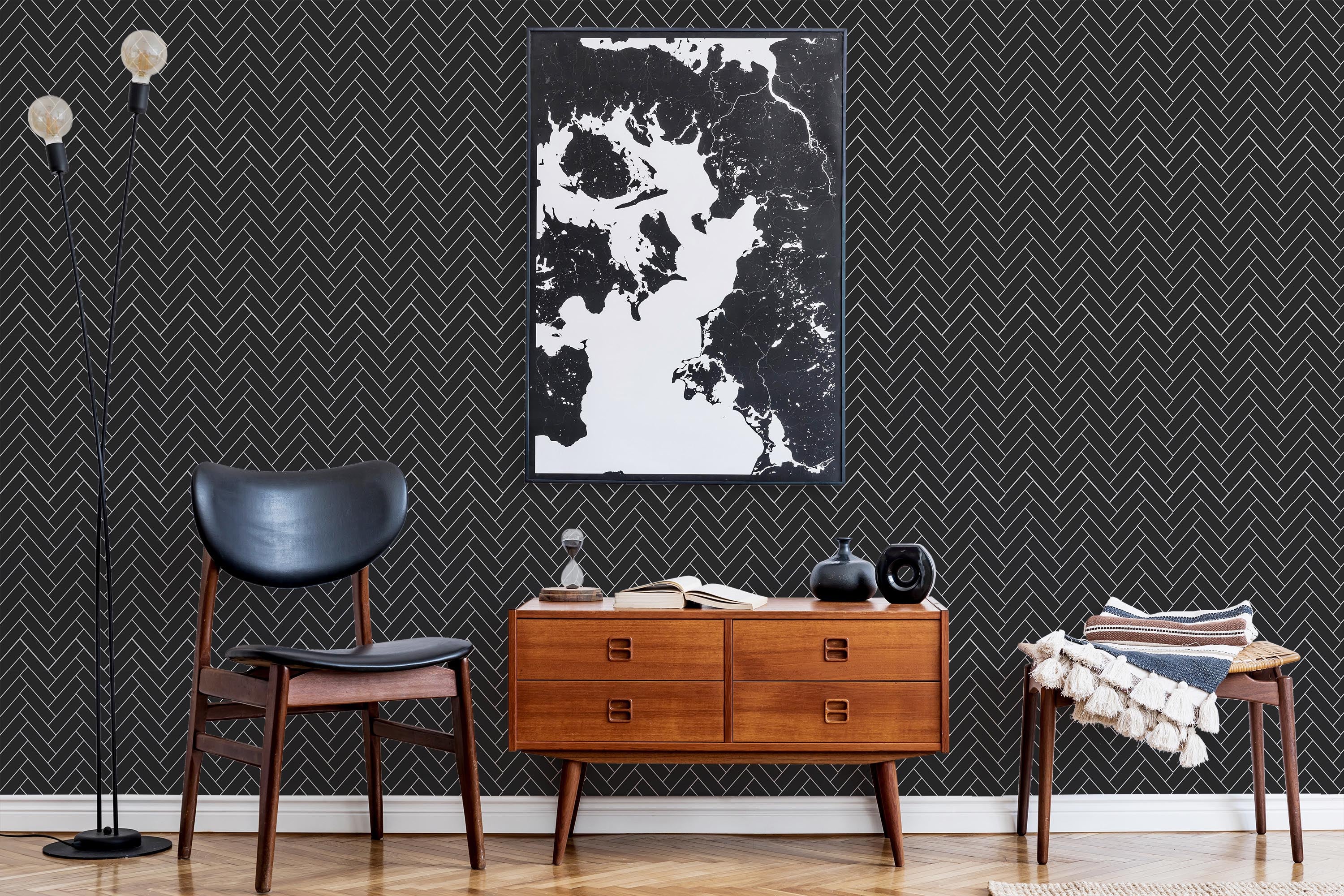 Dark Herringbone Wallpaper