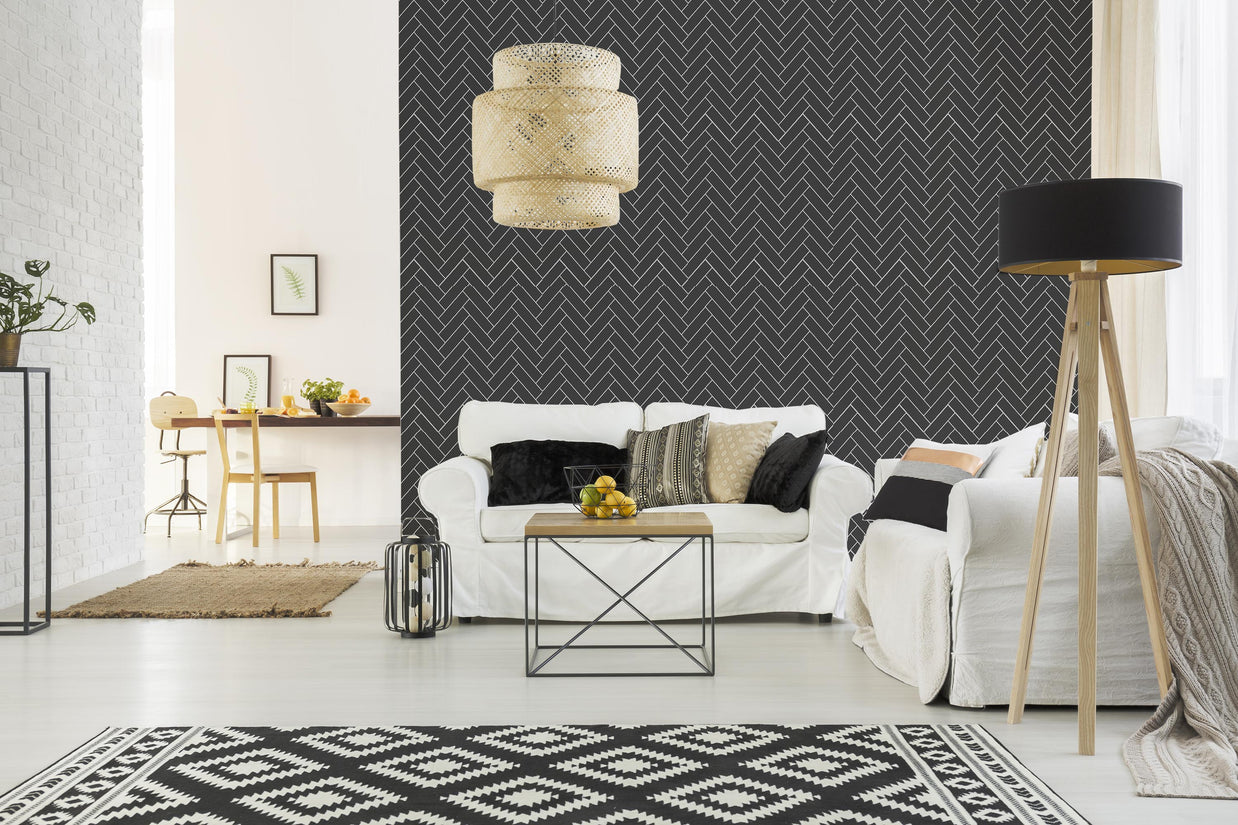 Dark Herringbone Wallpaper